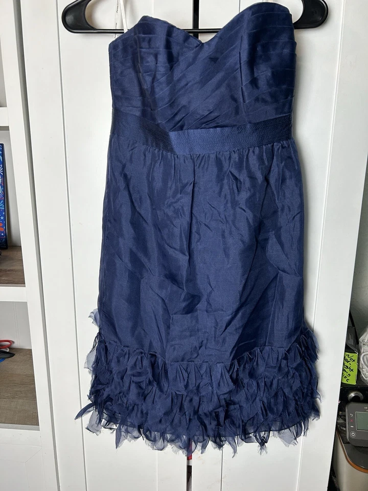 Vestido Phoebe Couture 100 % seda sin tirantes formal cóctel graduación azul marino talla 2 Foto 3 de 4