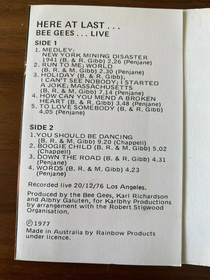 BEE GEES HERE AT LAST LIVE VOL 2  AUSTRALIAN RELEASE CASSETTE TAPE - Image 2 of 2