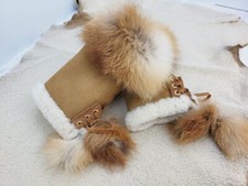 Fingerless fur mittens warm winter gloves Real Sheepskin Fox Gift for women