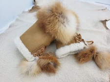 Fingerless fur mittens warm winter gloves Real Sheepskin Fox Gift for women
