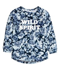 H M Girls Blue Tunic Pullover Sweater w/ Flowers Size 4-6