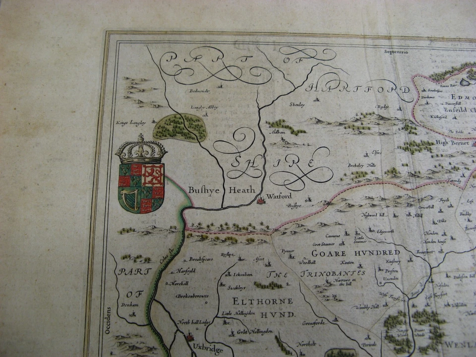 100% ORIGINAL GRANDE MAPA DE LONDRES DE MIDDLESEX DE J BLAEU C1646 COLOREADO A MANO EN MUY BUEN ESTADO Foto 4 de 4