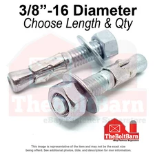 3/8"-16 Grade 2 Wedge Anchor Coarse Thread Zinc Clear (Choose Length & Qty)