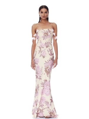 New BRONX BANCO Magnolia Rosie Off-Shoulder Floral Column Gown, XS