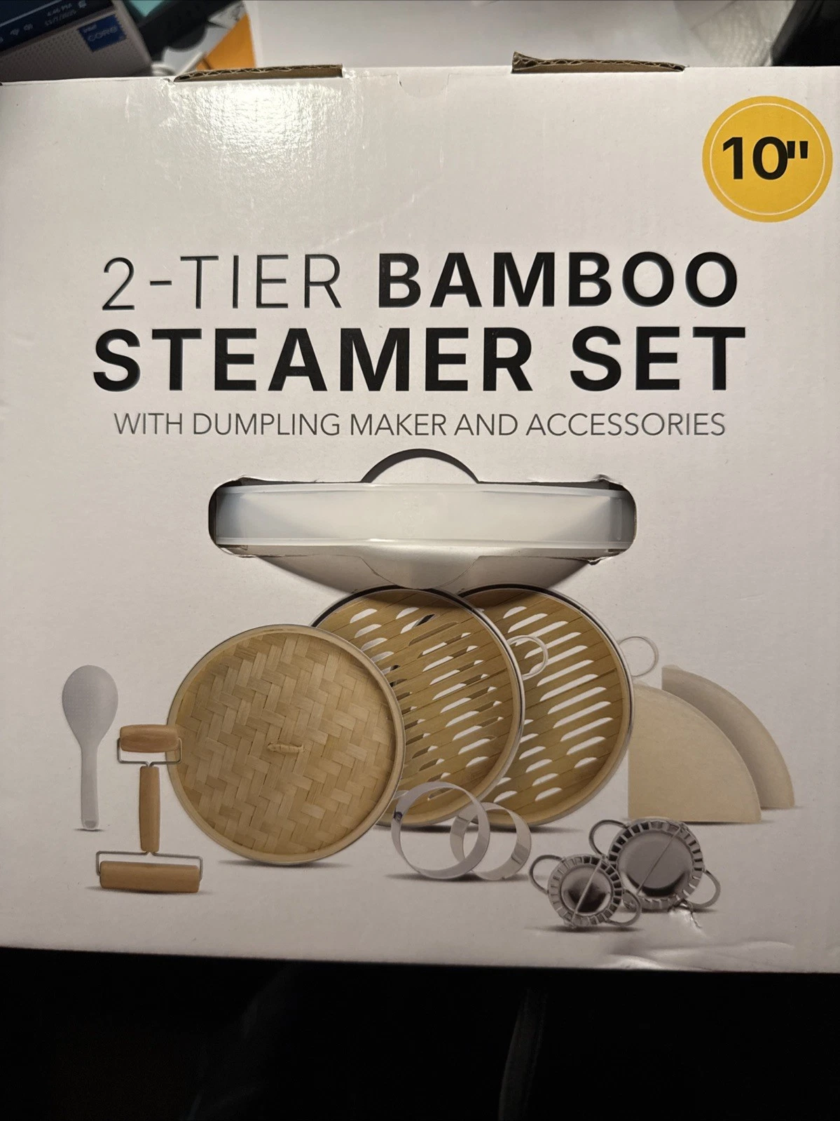 NEW 2-Tier Bamboo Steamer Set w/Dumpling Maker and Accessories - 10 Inches
