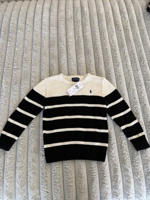 Polo Ralph Lauren Kids Size 5 Cream Black Striped Cotton Sweater NWT