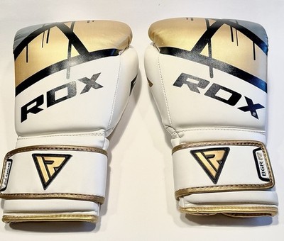 RDX Boxing MMA Gloves Punching Strength Training White Black Gold 16 OZ