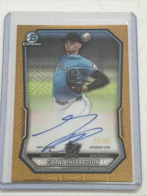 2026 Bowman Chrome Grant Shepardson Gold Mojo Refractor Auto /50 BMA-GS Marlins