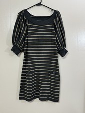 Jessica Howard Large Womens Gray Beige Striped Knit Blouson Sleeve Dress. C6