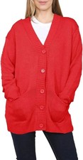 Womens Girls Plain Knitted Cardigan with Buttons Long Sleeve Front Pockets