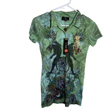 Christian Audigier Blouse Women's XS Tie Dye Polo Short Sleeve Shirt NWT