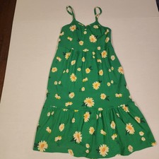 NWT Old Navy Girls Dress Ribbed Knit Green Sunflower Daisy Tiered Size XL 14-16