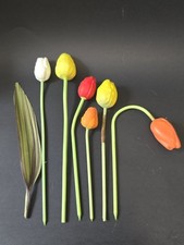 Antique BIMINI Germany 6 Tulips 1 Spun Leaf~ Handblown Art Glass Flowers~ s5