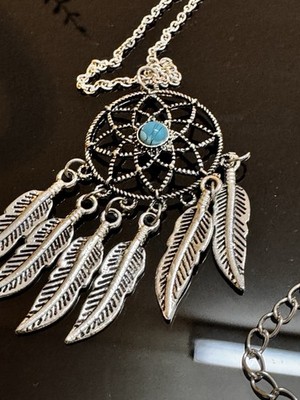 Traumfänger Halskette Türkis Feder Länge verstellbar Boho Schmuck Damen