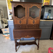 Union Rustic Antique Stained Wood Glass Door Cabinet w/ Drawer 30x18x50