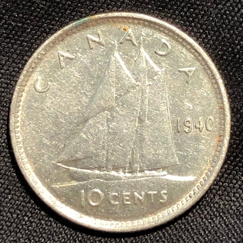 1940 Canada 10 Cents Silver Coin - XF (Extra Fine) condition
