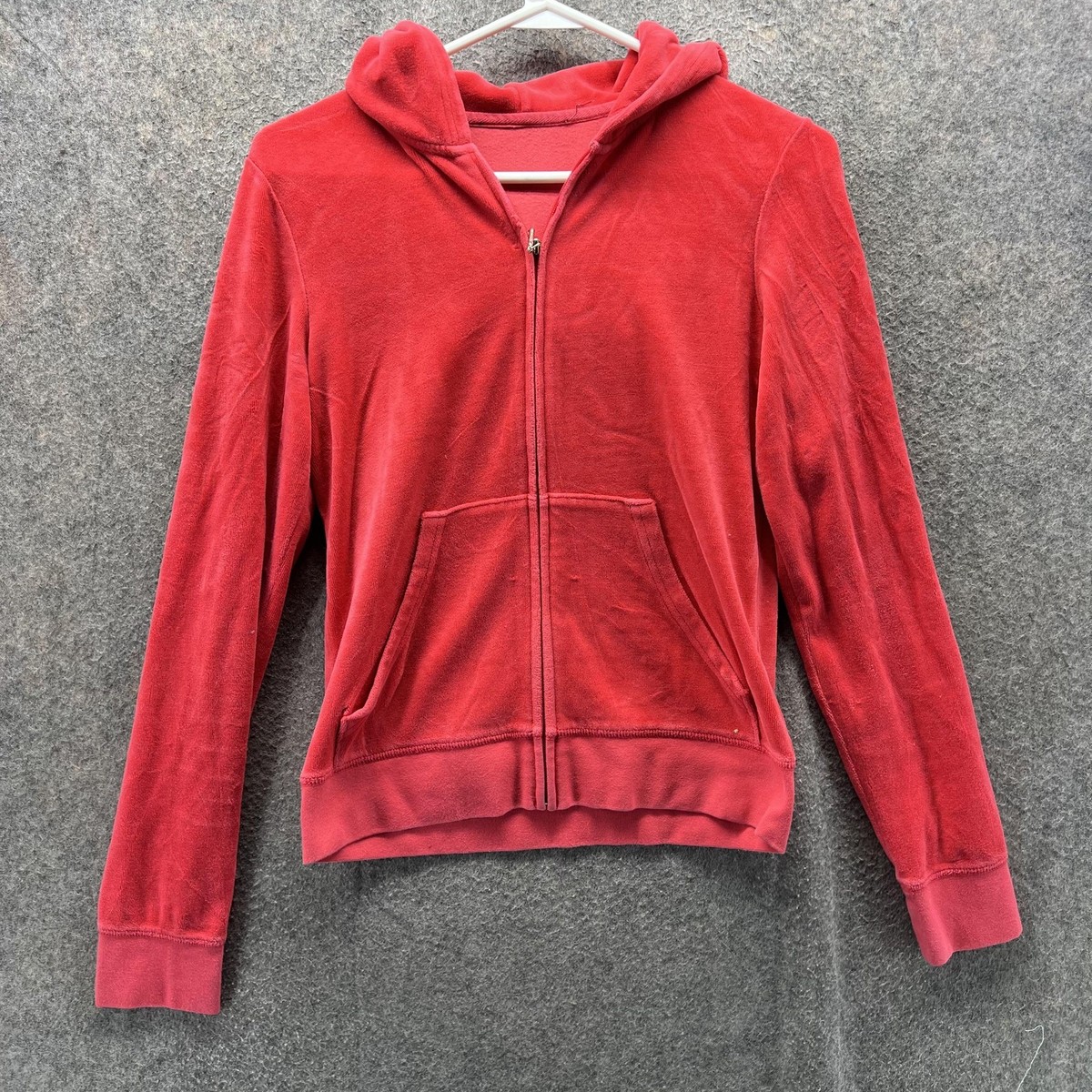 Juicy Couture Hoodie Womens XS Red Velour Glamorous Logo Full Zip