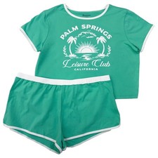 Womens Green Palm Springs Pajamas Top  Shorts Sleep Set X-Large