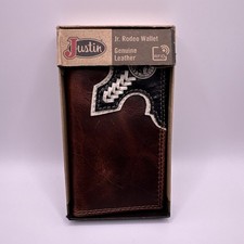 JUSTIN BOOTS NIB NWT Jr. Rodeo Leather Brown Mens Wallet. New in the box.