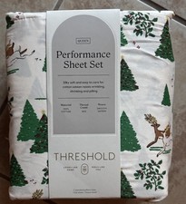 Threshold Performance Queen Sheets Set Holiday Winter Scene Deer 400 Thread Ct