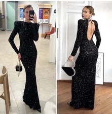 ZARA ZW COLLECTION SEQUINNED WITH SHOULDER PADS Evening Dress Size S 9199/108