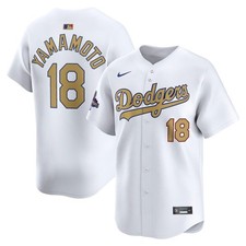 Los Angeles Dodger Yamamoto White 2025 Gold Collection Baseball Jersey Reprint
