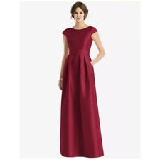 ALFRED SUNG Satin Dress Gown With Pockets In Burgundy size 0