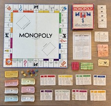 Vintage 1935 Monopoly Game Parker Brothers Blue Board Wood Pieces Original Box
