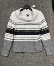 Rafaella Striped Sweater Womens Size M Angora Hair Lambswool Pullover Gray