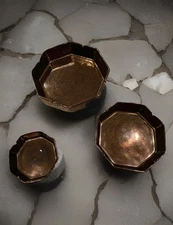 Jaru 1977 California Pottery Octagonal Ashtrays Copper Brown Prop MCM VTG set 3