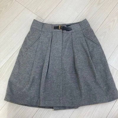 LOUIS VUITTON Jupe Évasée Ceinturée Logo Femmes Taille 36 Gris Laine - Photo 1/4