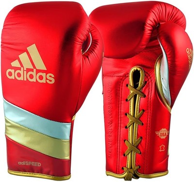 Adidas Adi-Speed 500 Pro Lace-Up Boxing Gloves Size 14 oz Red/Gold/Silver