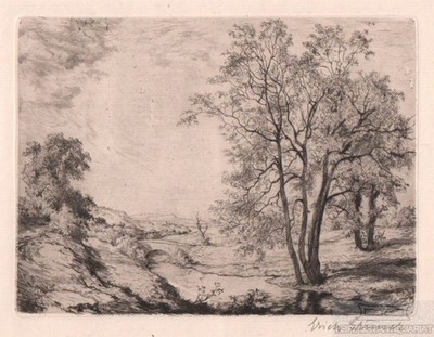 Radierung: Weide am Bach, Gruner, Erich. Kunstgrafik, ca. 1916, gebraucht, gut