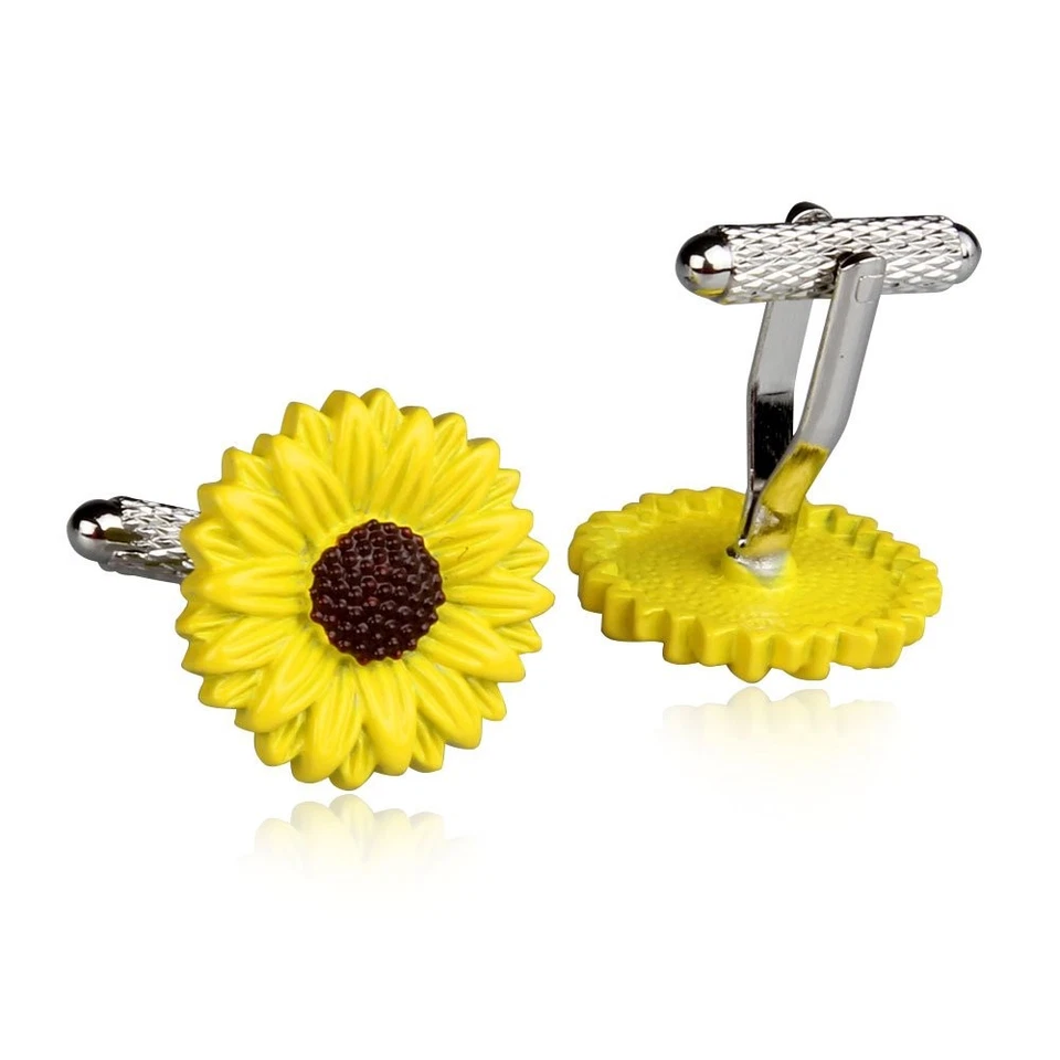 Sunflower Cufflinks Silver Mens Accessories Gift Box Wedding Jewelry - Image 3 of 4