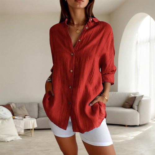Plus Size Womens Button Down Shirts Tops Ladies Long Sleeve Solid Blouse T-Shirt - Picture 14 of 28