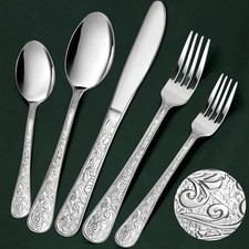 40-Piece Vintage Carved Silverware Set for 8, Stainless Steel Flatware Set