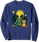 Alien And Cat Funny Cat Selfie With Alien Vintage Ufo Unisex Crewneck Sweatshirt
