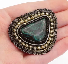 ISRAEL 925 Sterling Silver  Vintage Pearls & Eilat Stone Brooch Pin  BP2050