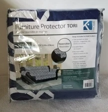 Kashi Home KL- SC054080 Tori Reversible Furniture Protector Navy & White New