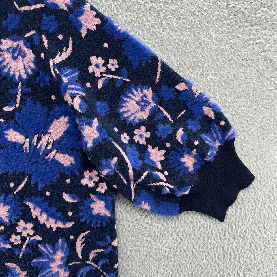 Ted Baker Sweater Womens 4 Blue Floral 3/4 Sleeve Wool Cashmere Blend Sweater - Image 4 of 4