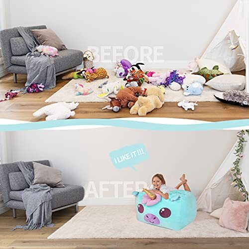 Unicorn Stuffed Animal Storage Bean Bag Chair for Kids, Velvet Unicorn