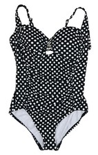 Swim Solutions Polka Dot Bead Accented Slimming Fit One Piece Bathing Suit NWT