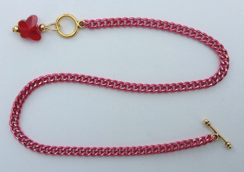 RED aluminum chain NICKEL-FREE 10" /CUSTOM anklet with CRYSTAL BUTTERFLY pendant