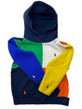 Boys Ralph Lauren Color Block Pullover Hoodie Quad Pony Y2K Preloved Size M