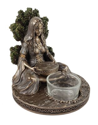5'' Celtic Mother Goddess Danu Sitting Votive Candle Holder Statue Bronze Color