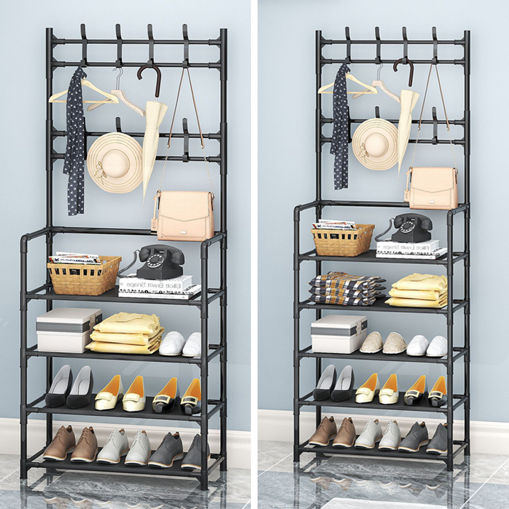 5 Tier Shoe Rack Hallway 170CM Metal Clothes Hanger Hat and Coat Stand