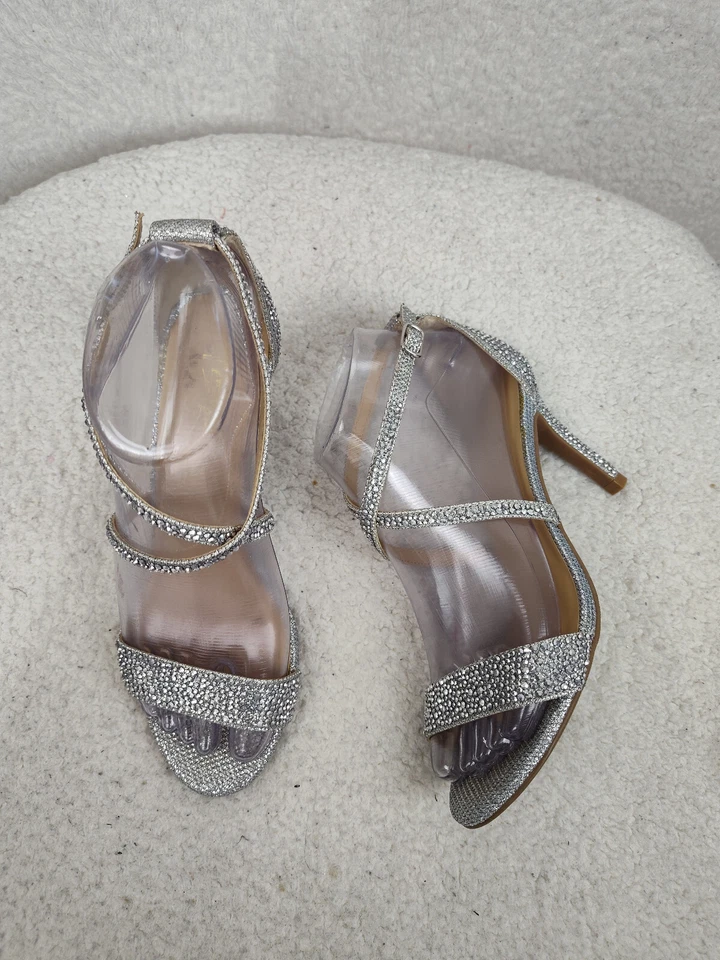 Thalia Sodi Women Heels 6M Silver Embellished Buckle Open Toe Stiletto Shoes - Image 4 of 4