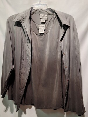 Vintage Fred David 100% Silk Blouse with Tunic Set Women's Size 20 Gradient Gray