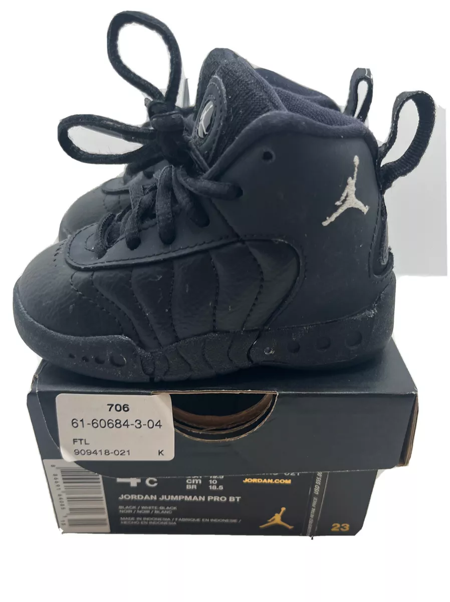 JORDAN JUMPMAN 4C BABY TODDLER PRO BT 909418 021 BLACK WHITE BLACK