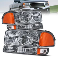 2X Front Lamps Chrome Headlights Assembly For 1999-2007 GMC Sierra Yukon XL 1500